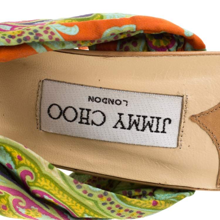 Pre Owned Jimmy Choo Multicolor Fabric Knot Slide Sandals Size 37
