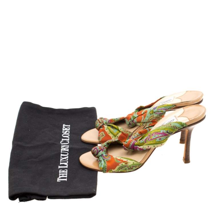 Pre Owned Jimmy Choo Multicolor Fabric Knot Slide Sandals Size 37