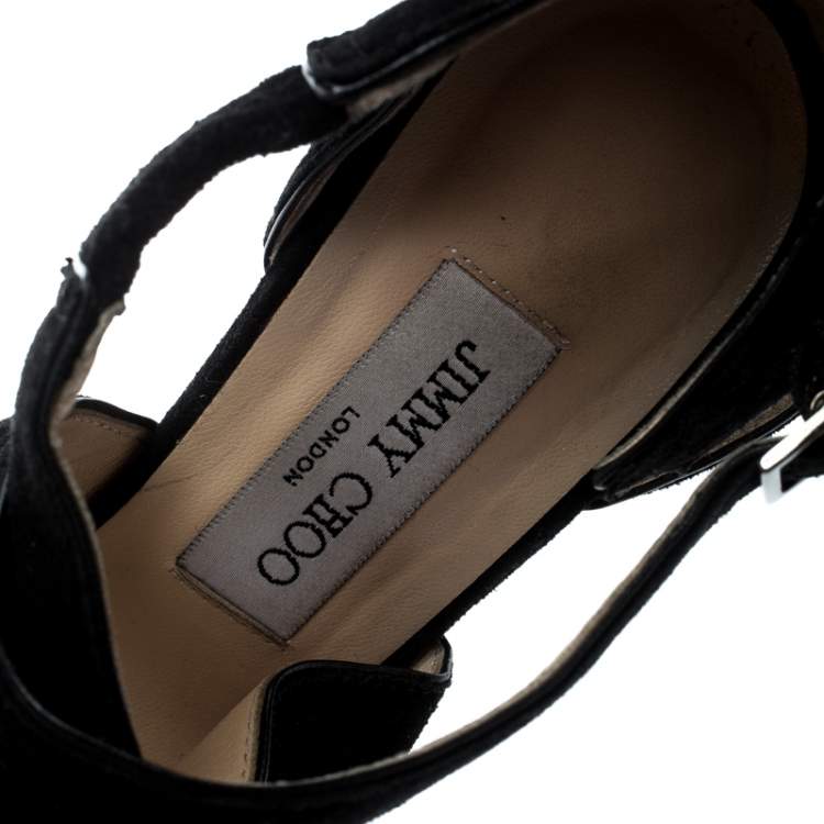 Pre Owned Jimmy Choo Black Suede Cross Strap Pumps Size 36