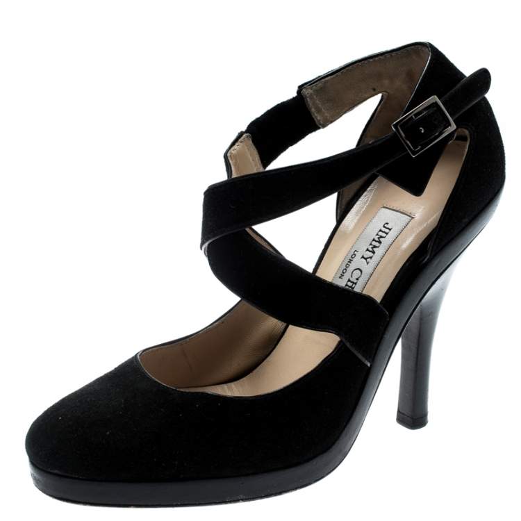 Pre Owned Jimmy Choo Black Suede Cross Strap Pumps Size 36