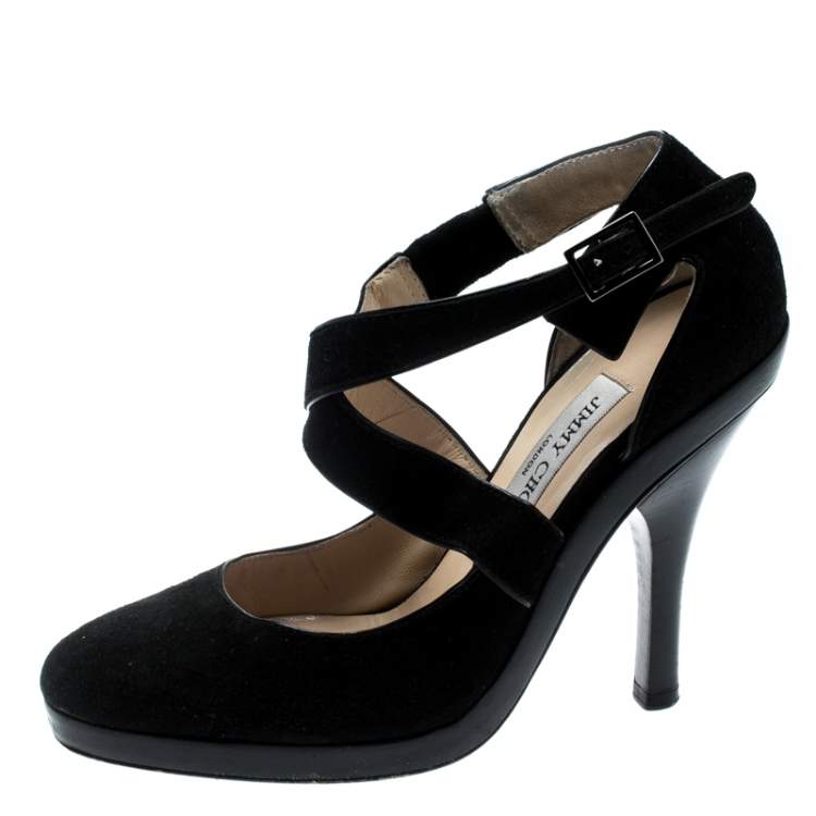 Pre Owned Jimmy Choo Black Suede Cross Strap Pumps Size 36