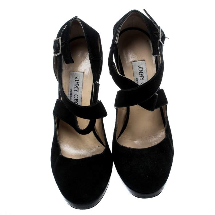 Pre Owned Jimmy Choo Black Suede Cross Strap Pumps Size 36