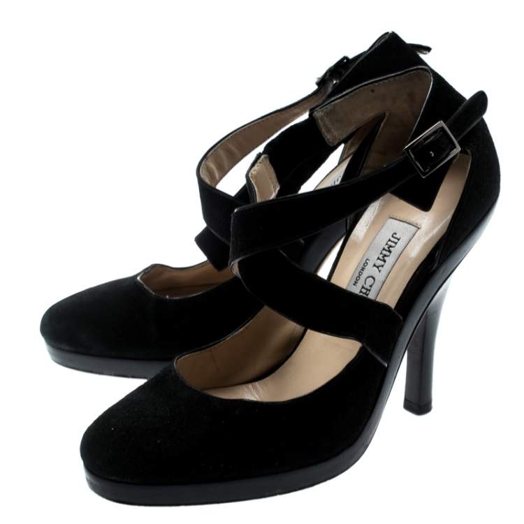 Pre Owned Jimmy Choo Black Suede Cross Strap Pumps Size 36