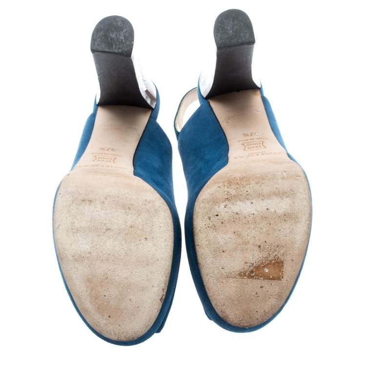 Pre Owned Jimmy Choo Blue Suede Lexy Platform Slingback Sandals Size 37.5