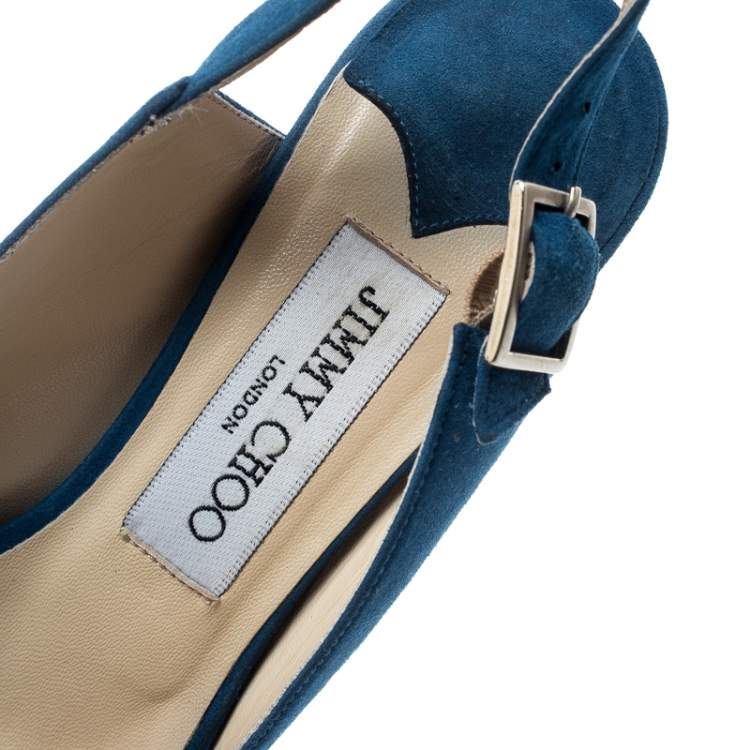 Pre Owned Jimmy Choo Blue Suede Lexy Platform Slingback Sandals Size 37.5
