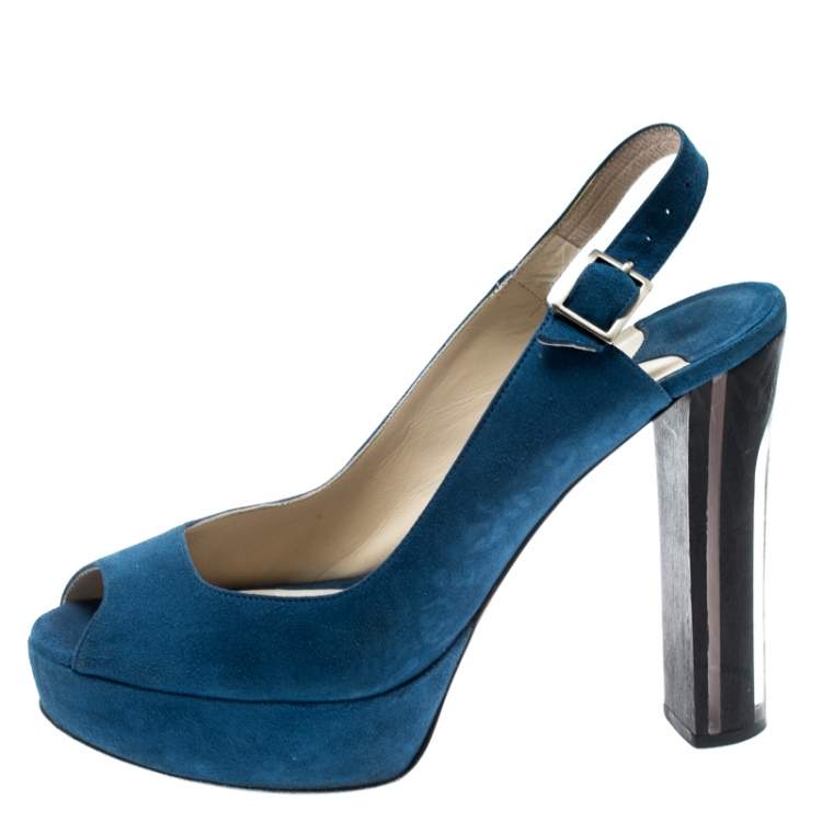 Pre Owned Jimmy Choo Blue Suede Lexy Platform Slingback Sandals Size 37.5
