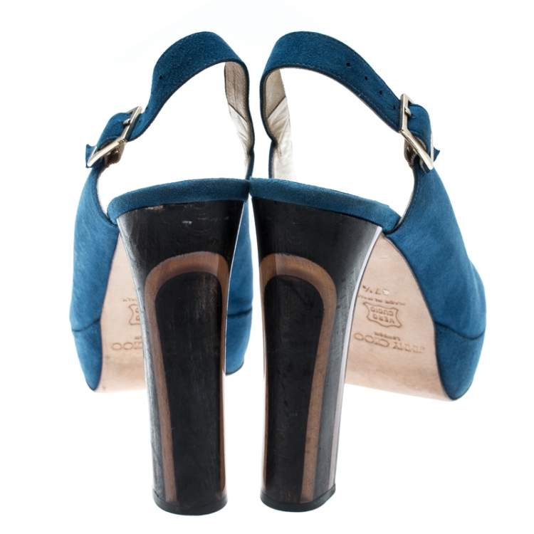 Pre Owned Jimmy Choo Blue Suede Lexy Platform Slingback Sandals Size 37.5