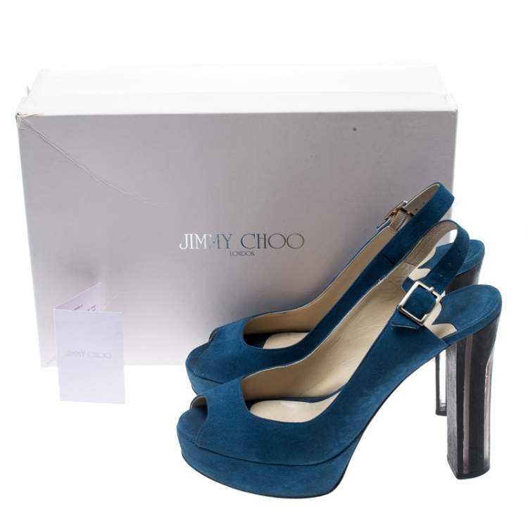 Pre Owned Jimmy Choo Blue Suede Lexy Platform Slingback Sandals Size 37.5