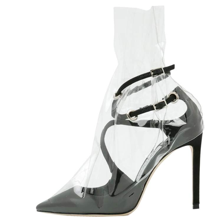 Pre Owned Jimmy Choo X Off-White Black Satin And TPU Claire Pointed Toe Pumps Size 40