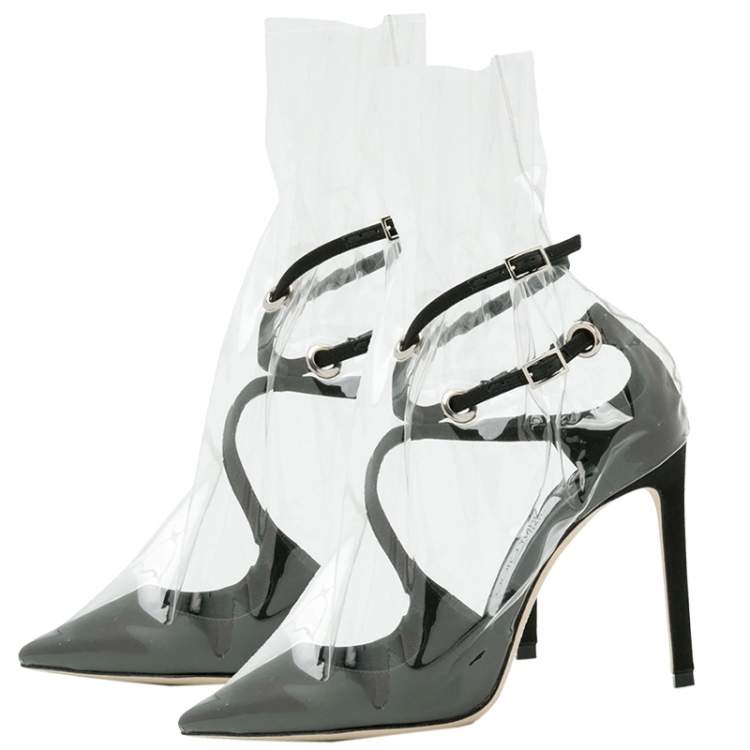 Pre Owned Jimmy Choo X Off-White Black Satin And TPU Claire Pointed Toe Pumps Size 40
