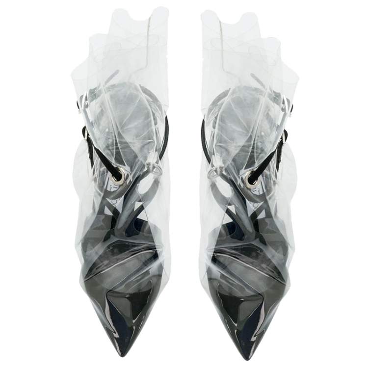 Pre Owned Jimmy Choo X Off-White Black Satin And TPU Claire Pointed Toe Pumps Size 40