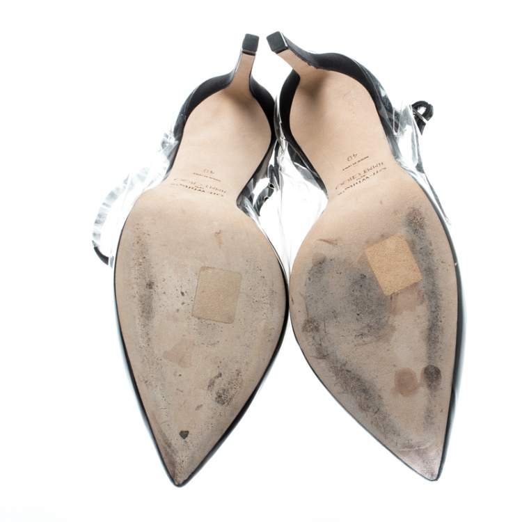 Pre Owned Jimmy Choo X Off-White Black Satin And TPU Claire Pointed Toe Pumps Size 40