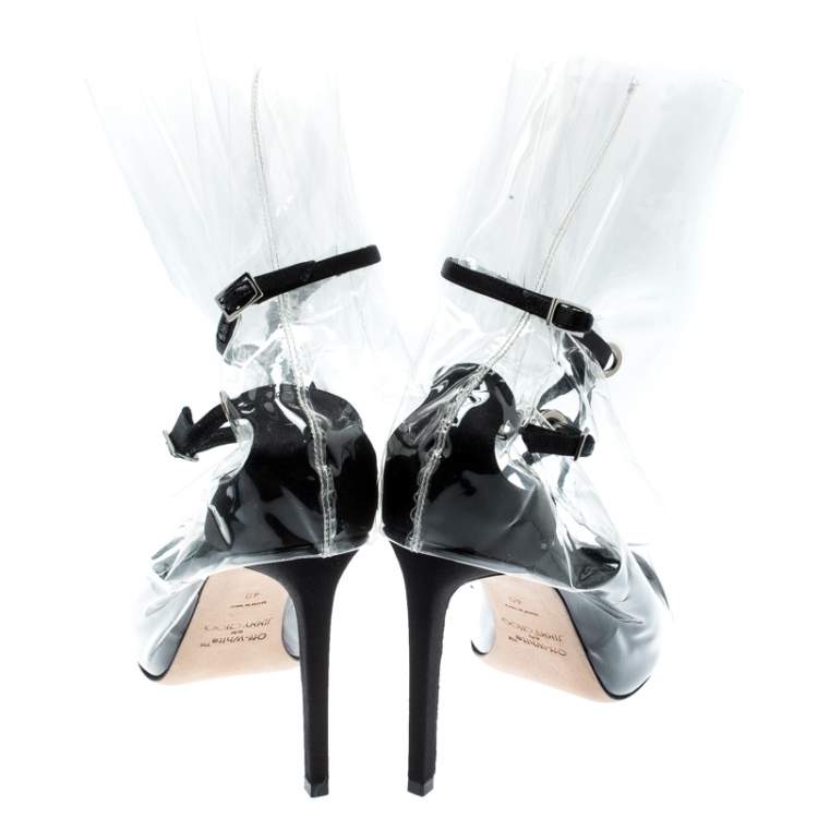 Pre Owned Jimmy Choo X Off-White Black Satin And TPU Claire Pointed Toe Pumps Size 40