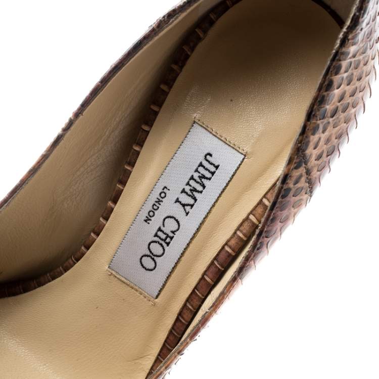 Pre Owned Jimmy Choo Two Tone Python Leather Proud Peep Toe Platform Pumps Size 35.5