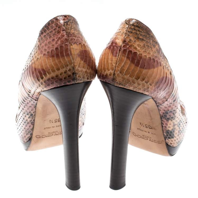 Pre Owned Jimmy Choo Two Tone Python Leather Proud Peep Toe Platform Pumps Size 35.5