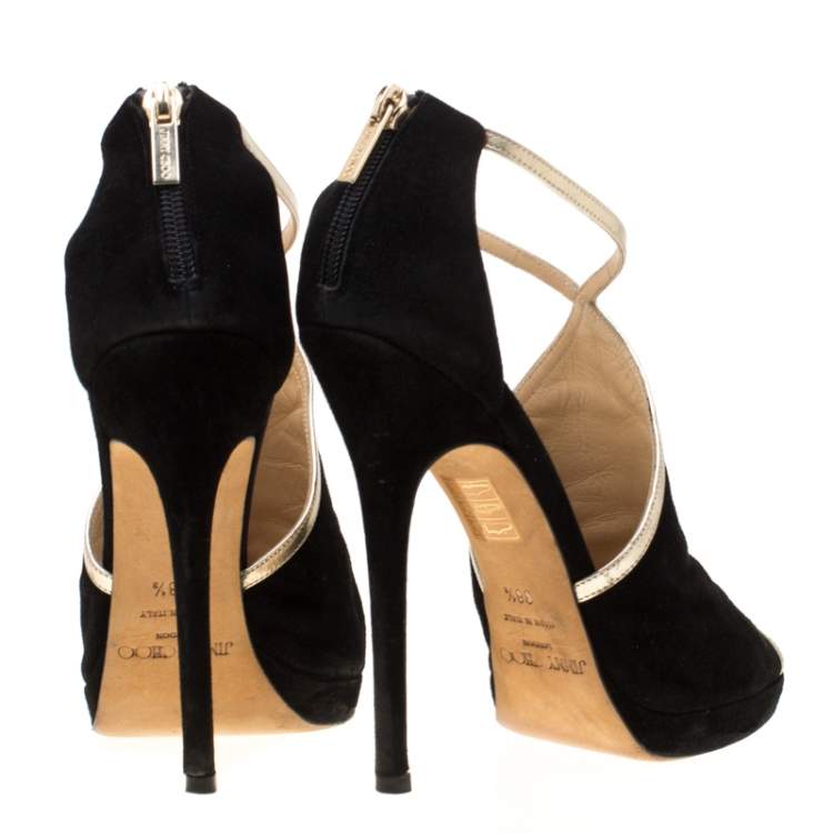 Pre Owned Jimmy Choo Black Suede Fey Back Zip Pumps Size 38.5