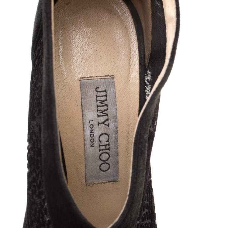 Pre Owned Jimmy Choo Black Mesh/Suede Ultra Peep Toe Ankle Booties Size 39.5