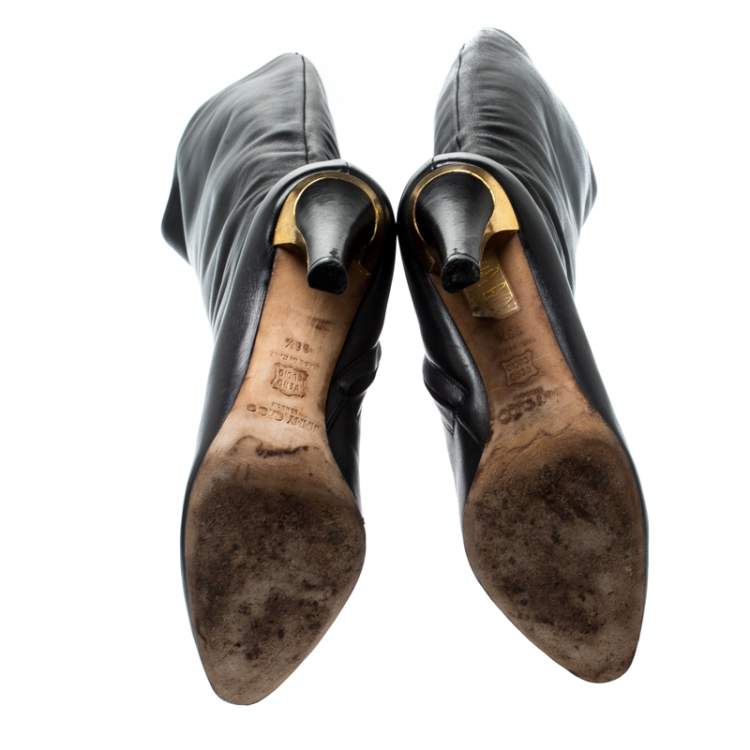 Pre Owned Jimmy Choo Black Leather Knee Length Boots Size 36.5