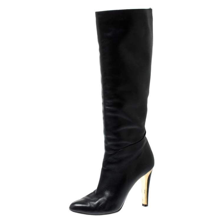Pre Owned Jimmy Choo Black Leather Knee Length Boots Size 36.5