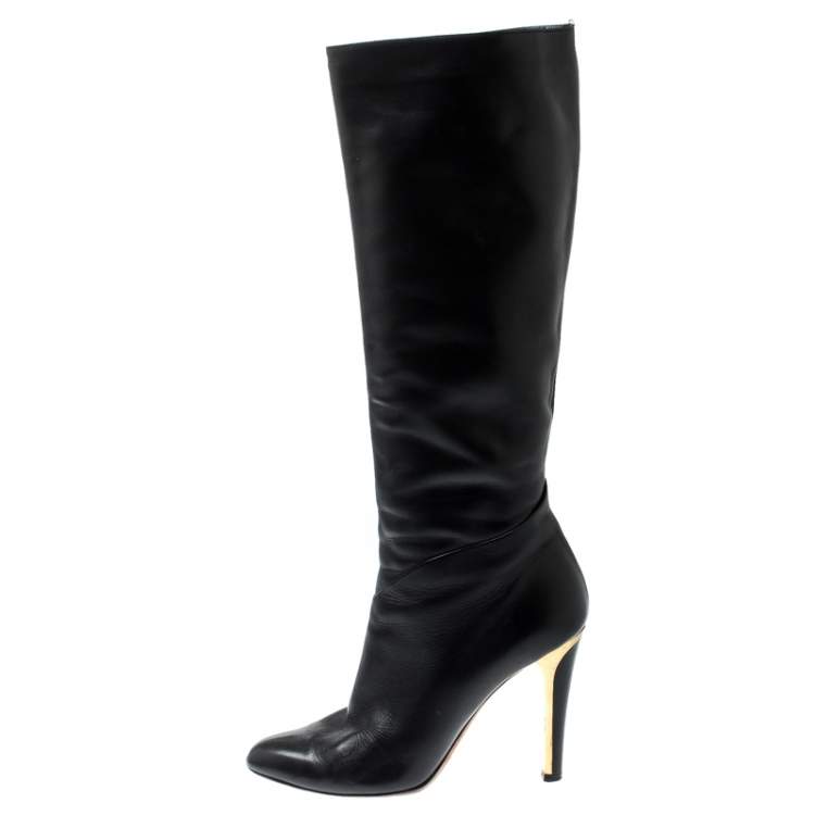 Pre Owned Jimmy Choo Black Leather Knee Length Boots Size 36.5