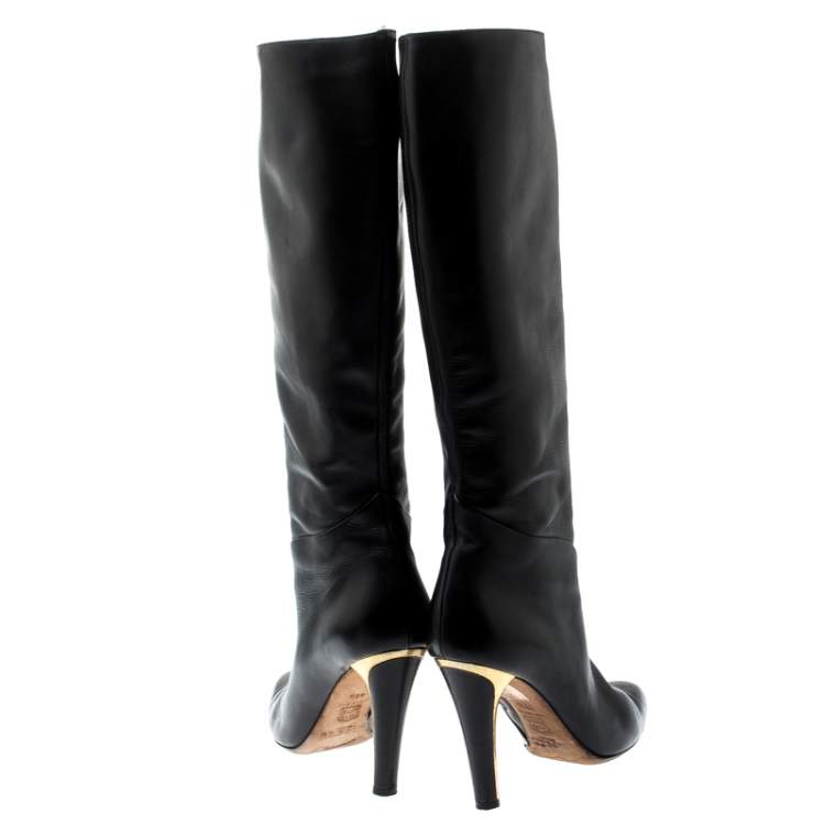 Pre Owned Jimmy Choo Black Leather Knee Length Boots Size 36.5