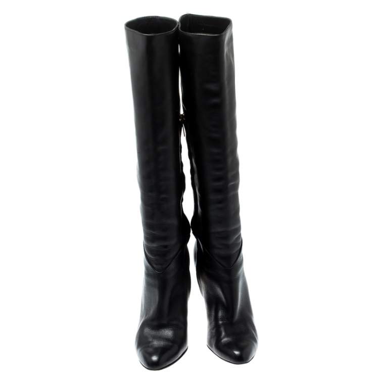 Pre Owned Jimmy Choo Black Leather Knee Length Boots Size 36.5