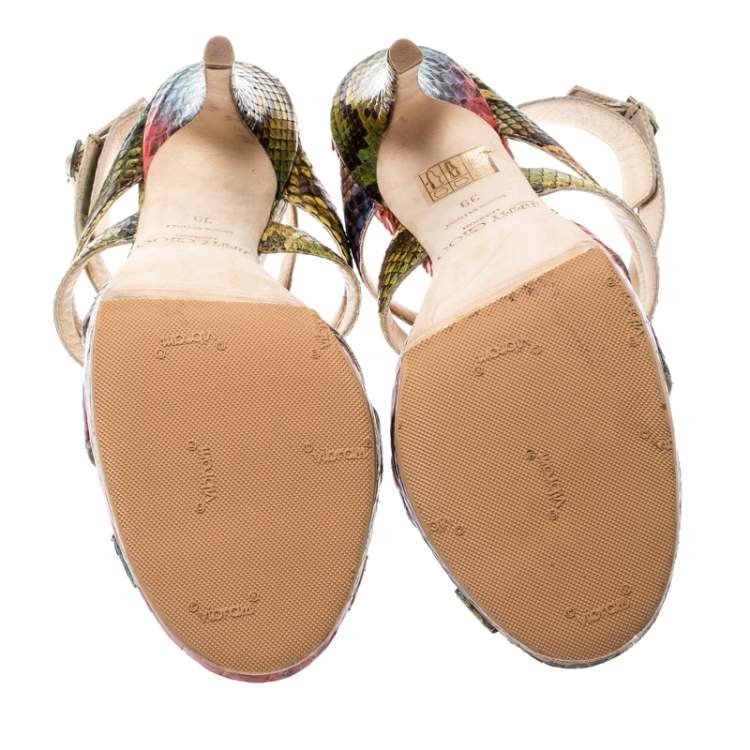 Pre Owned Jimmy Choo Multicolor Python Ankle Straps Open Toe Sandals Size 39