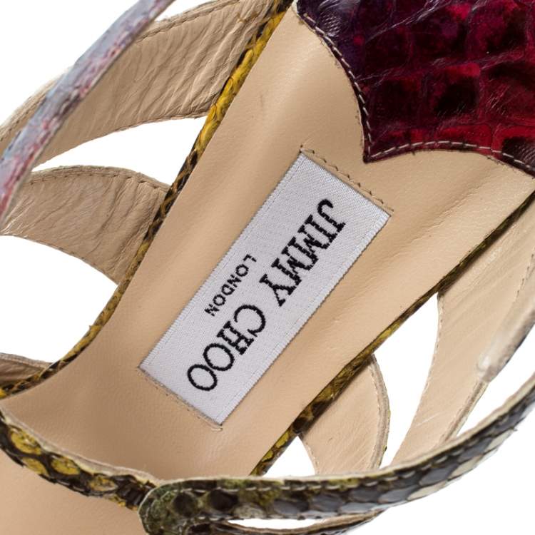 Pre Owned Jimmy Choo Multicolor Python Ankle Straps Open Toe Sandals Size 39
