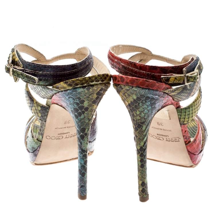 Pre Owned Jimmy Choo Multicolor Python Ankle Straps Open Toe Sandals Size 39