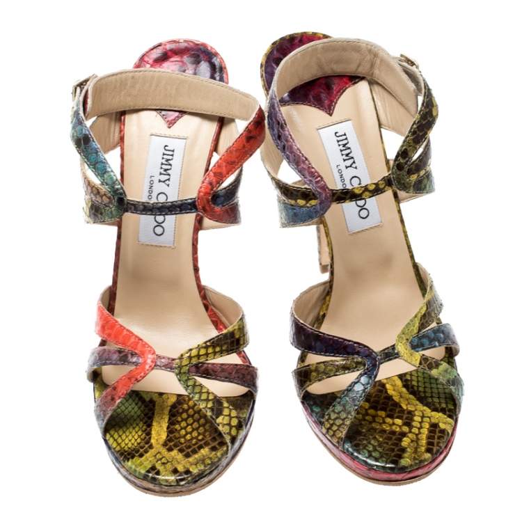 Pre Owned Jimmy Choo Multicolor Python Ankle Straps Open Toe Sandals Size 39