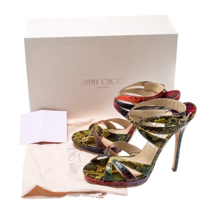 Pre Owned Jimmy Choo Multicolor Python Ankle Straps Open Toe Sandals Size 39