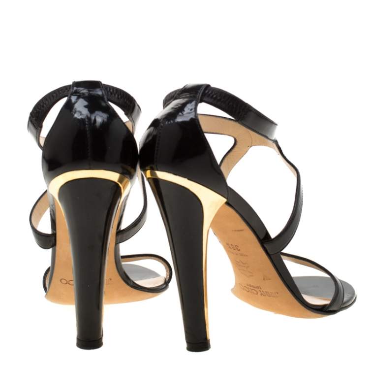 Pre Owned Jimmy Choo Black Patent Leather Open Toe Sandals Size 38.5