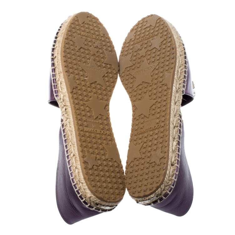 Pre Owned Jimmy Choo Metallic Purple Leather Crystal Embellished D'orsay Espadrille Flats Size 40