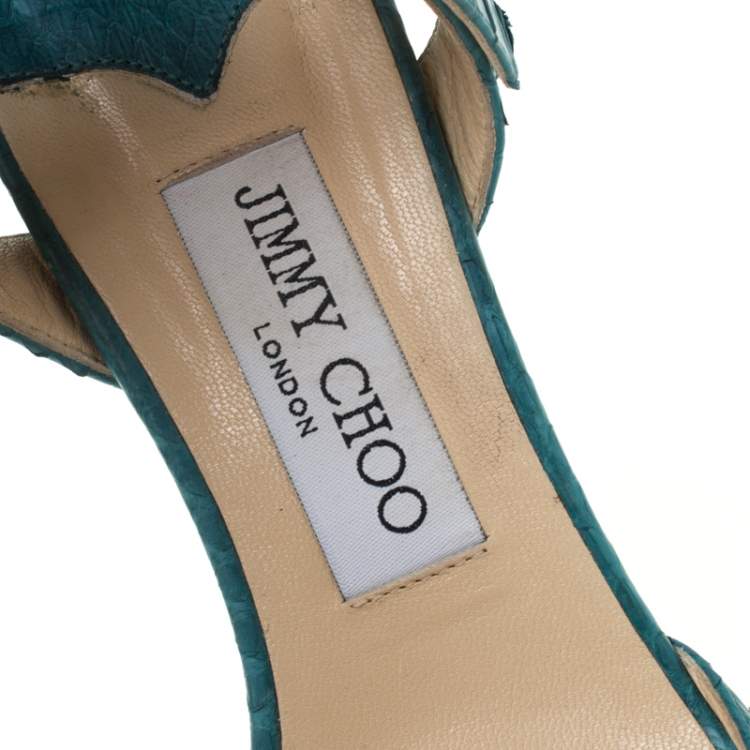 Pre Owned Jimmy Choo Blue Python Peep Toe Platform Sandals Size 38.5 
