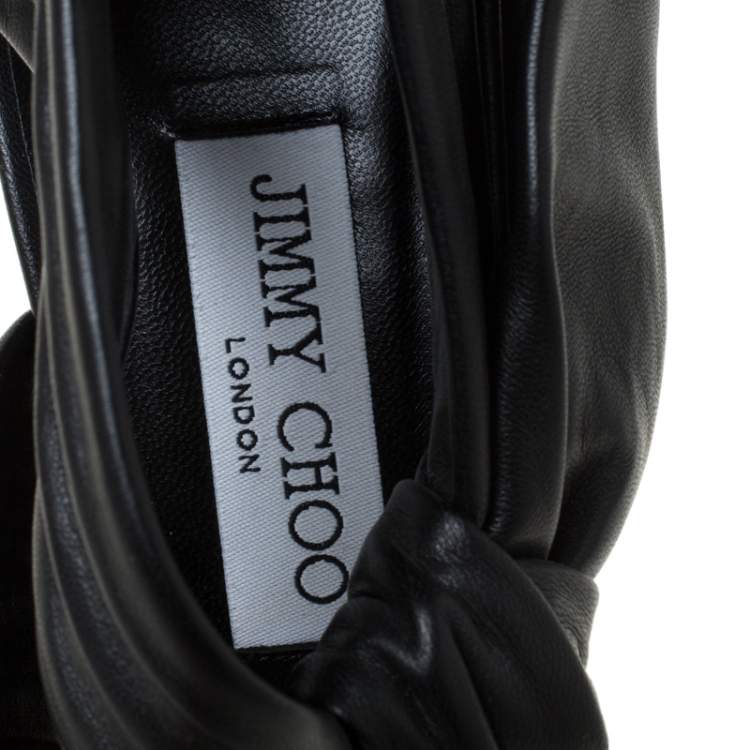 Pre Owned Jimmy Choo Black Pleated Leather Kyle Knotted Sandals Size 39