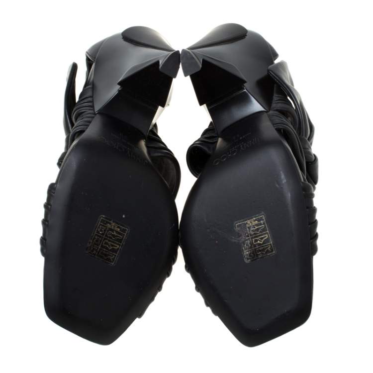Pre Owned Jimmy Choo Black Pleated Leather Kyle Knotted Sandals Size 39