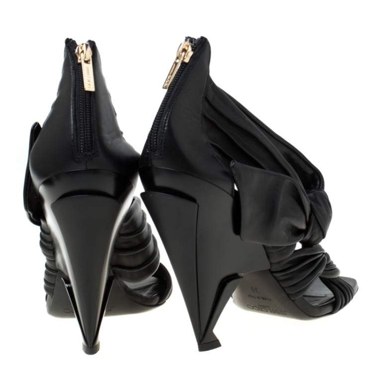 Pre Owned Jimmy Choo Black Pleated Leather Kyle Knotted Sandals Size 39