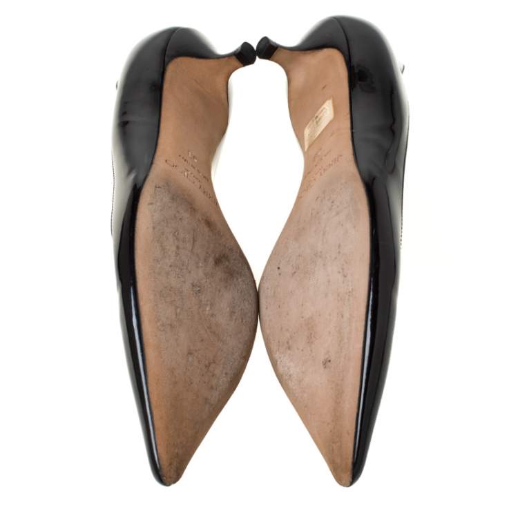 Pre Owned Jimmy Choo Black Patent Leather Aza Kitten Heel Pumps Size 38