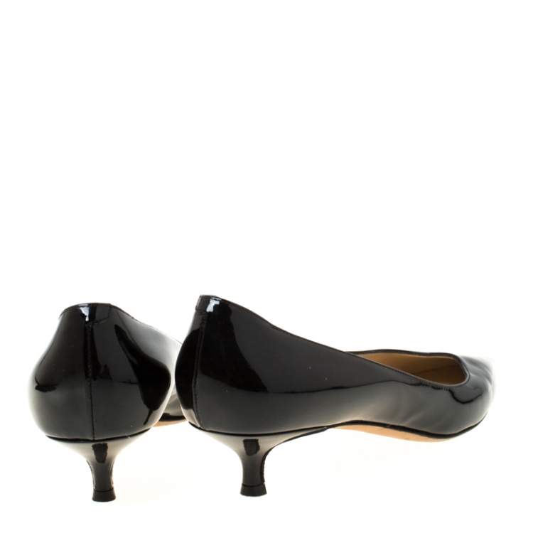 Pre Owned Jimmy Choo Black Patent Leather Aza Kitten Heel Pumps Size 38