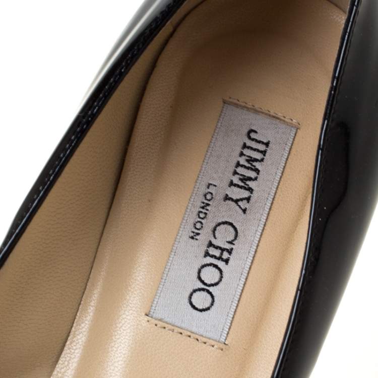 Pre Owned Jimmy Choo Black Patent Leather Aza Kitten Heel Pumps Size 38