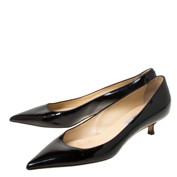 Pre Owned Jimmy Choo Black Patent Leather Aza Kitten Heel Pumps Size 38