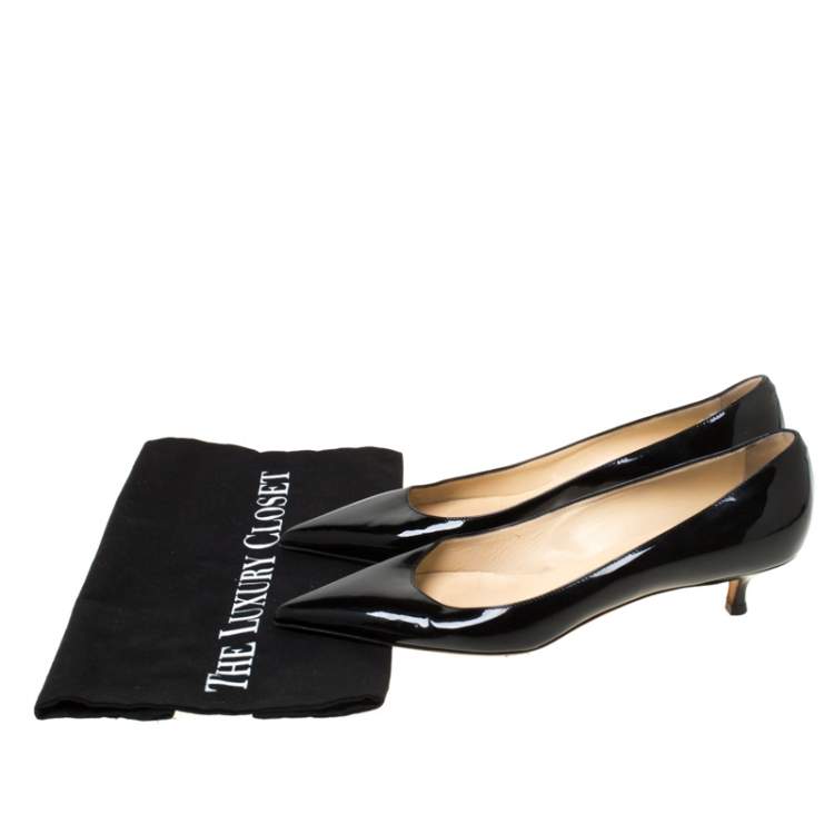 Pre Owned Jimmy Choo Black Patent Leather Aza Kitten Heel Pumps Size 38