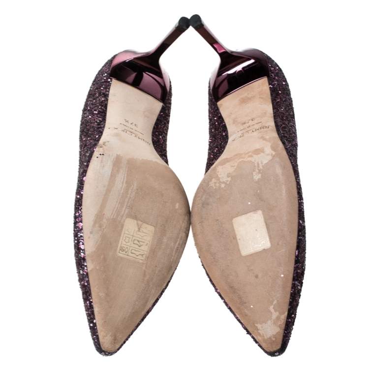 Pre Owned Jimmy Choo Purple Glitter Romy Pointed Toe Pumps Size 37.5