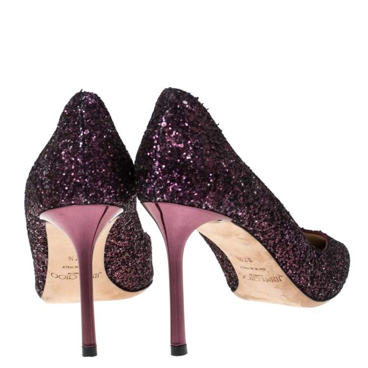 Pre Owned Jimmy Choo Purple Glitter Romy Pointed Toe Pumps Size 37.5