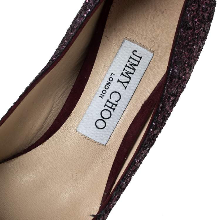 Pre Owned Jimmy Choo Purple Glitter Romy Pointed Toe Pumps Size 37.5