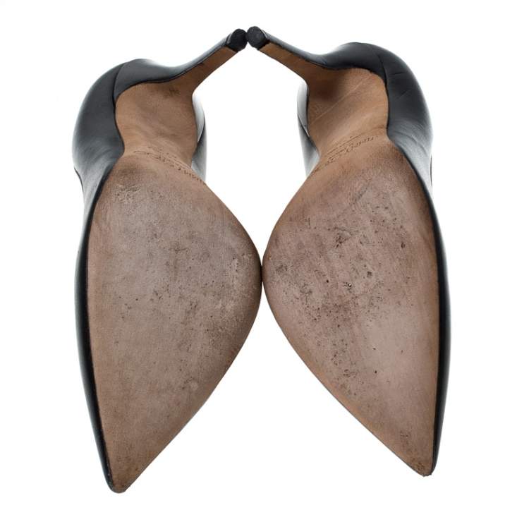 Pre Owned Jimmy Choo Black Leather Pointed Toe Pumps Size 37.5