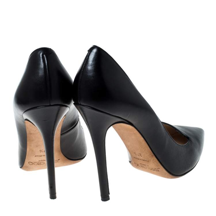 Pre Owned Jimmy Choo Black Leather Pointed Toe Pumps Size 37.5