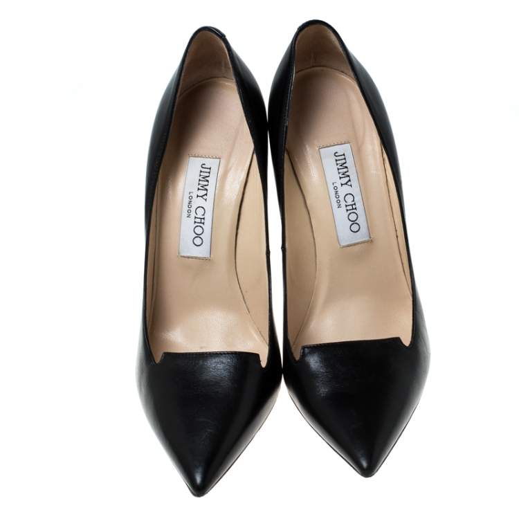 Pre Owned Jimmy Choo Black Leather Pointed Toe Pumps Size 37.5