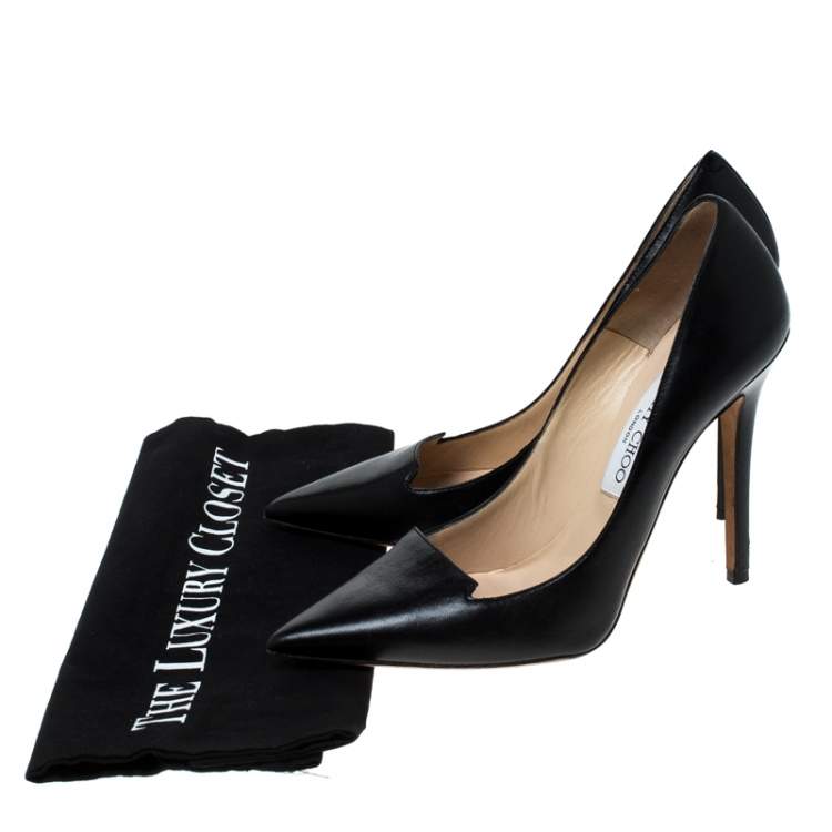 Pre Owned Jimmy Choo Black Leather Pointed Toe Pumps Size 37.5