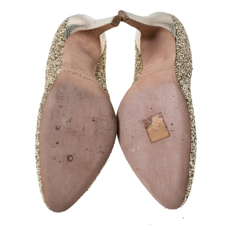 Pre Owned Jimmy Choo Metallic Gold Glitter Victoria Pumps Size 38.5